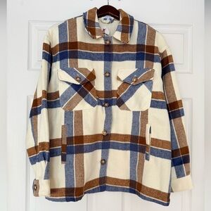 Workshop Republic Clothing Plaid Jacket - Cream, Blue, Brown NWT